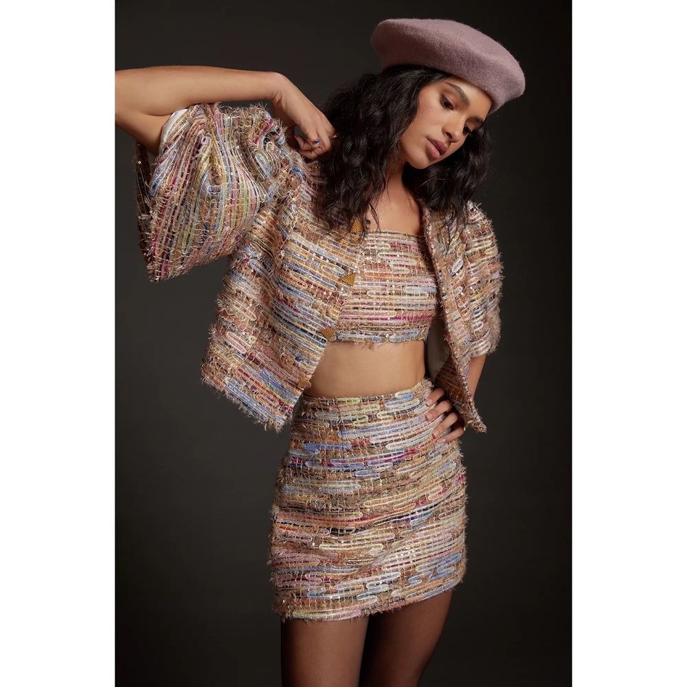 Anthropologie Delfi Tweed Three-Piece Skirt Set